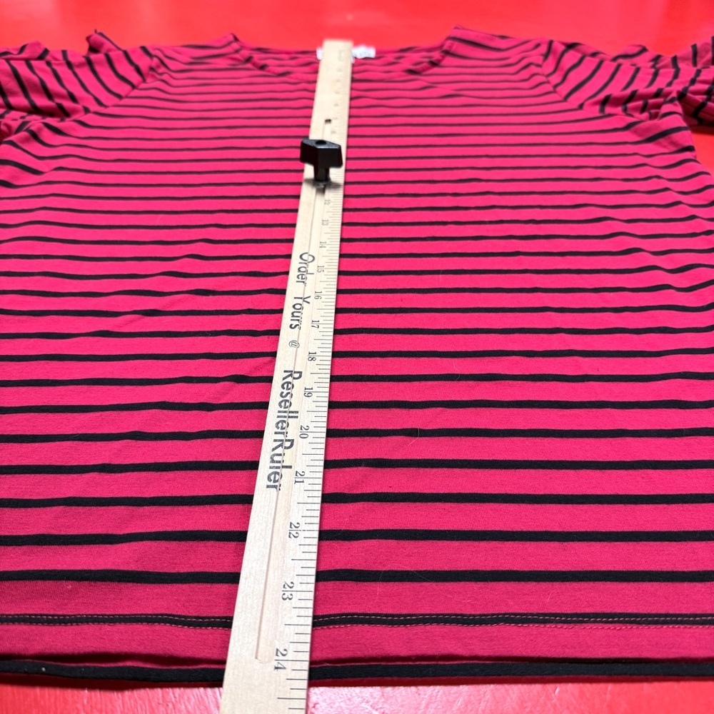 SOUTHERN LADY RED BLACK STRIPES RUFFLE SLEEVE TOP - Picture 5 of 6